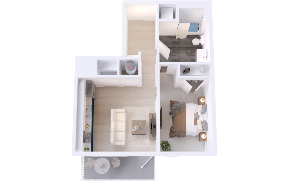 A1 - 1 bedroom floorplan layout with 1 bathroom and 572 square feet (3D)