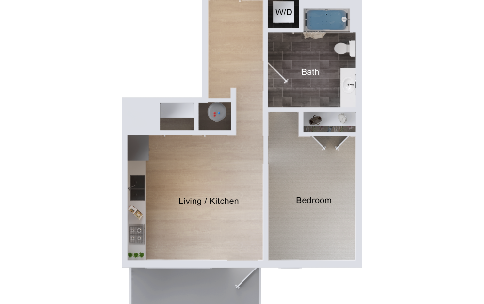A1 - 1 bedroom floorplan layout with 1 bathroom and 572 square feet (2D)