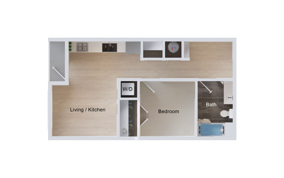 A2 - 1 bedroom floorplan layout with 1 bathroom and 576 square feet (2D)