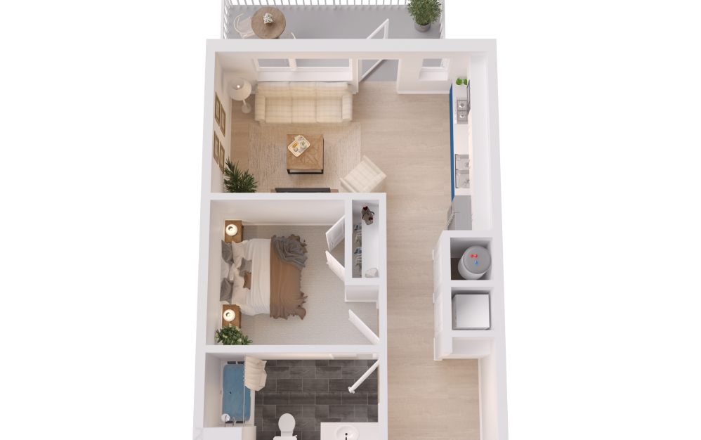 A3 - 1 bedroom floorplan layout with 1 bathroom and 583 square feet (3D)