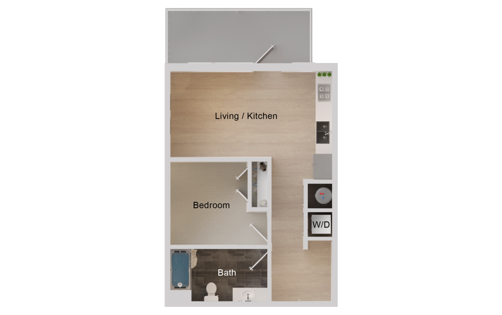 A3 - 1 bedroom floorplan layout with 1 bathroom and 583 square feet (2D)
