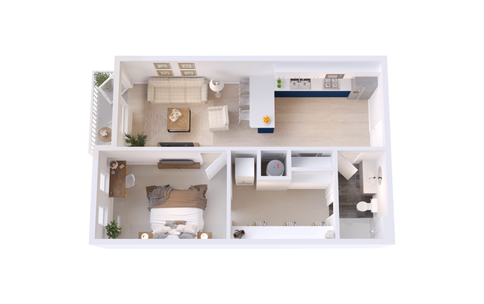 A4 - 1 bedroom floorplan layout with 1 bathroom and 695 square feet (3D)