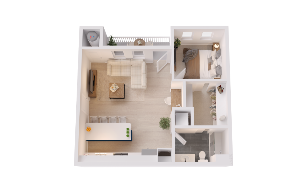 A5 - 1 bedroom floorplan layout with 1 bathroom and 705 - 766 square feet (3D)