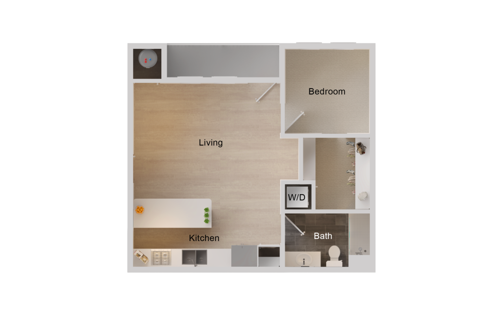 A5 - 1 bedroom floorplan layout with 1 bathroom and 705 - 766 square feet (2D)