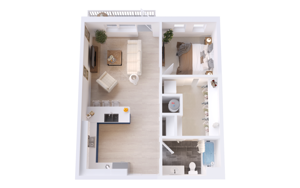A6 - 1 bedroom floorplan layout with 1 bathroom and 712 square feet (3D)