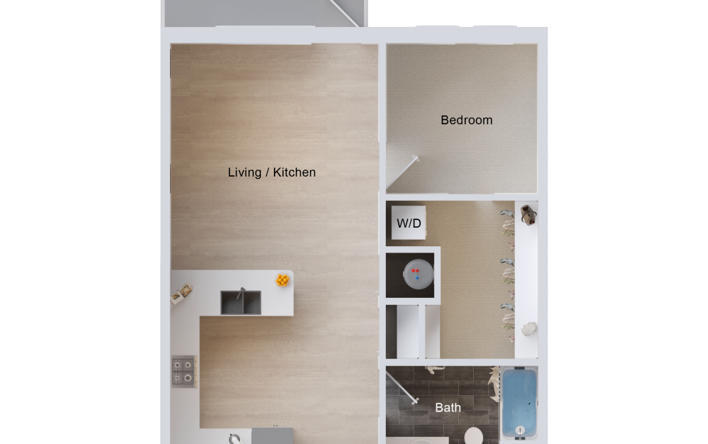 A6 - 1 bedroom floorplan layout with 1 bathroom and 712 square feet (2D)