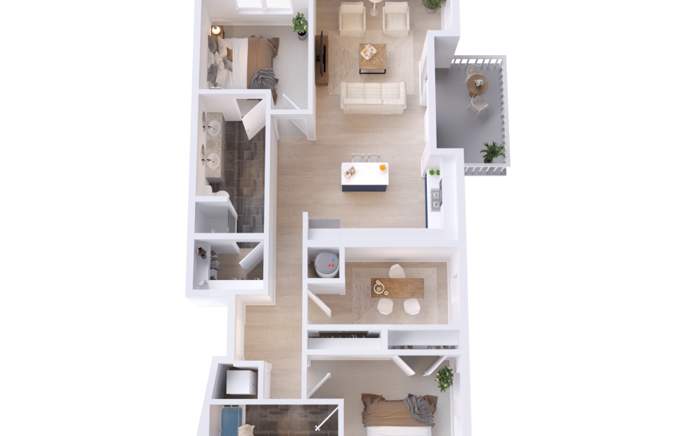 B9 - 2 bedroom floorplan layout with 2 bathrooms and 1181 square feet (3D)