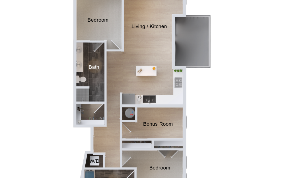 B9 - 2 bedroom floorplan layout with 2 bathrooms and 1181 square feet (2D)