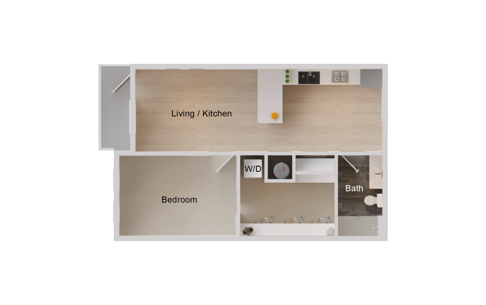 A4 - 1 bedroom floorplan layout with 1 bathroom and 695 square feet (2D)
