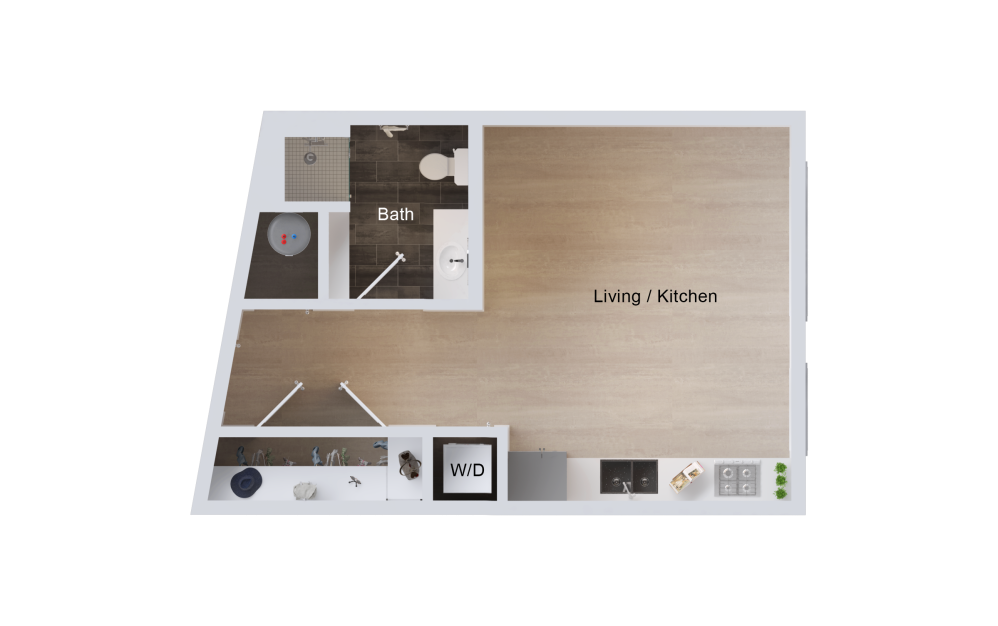 S1 - Studio floorplan layout with 1 bathroom and 491 square feet (2D)
